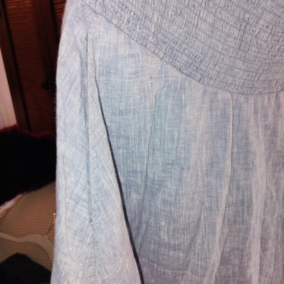 Eileen Fisher Linen Skirt Women's Smocked Waist A-Line Blue Medium M - Picture 3 of 7